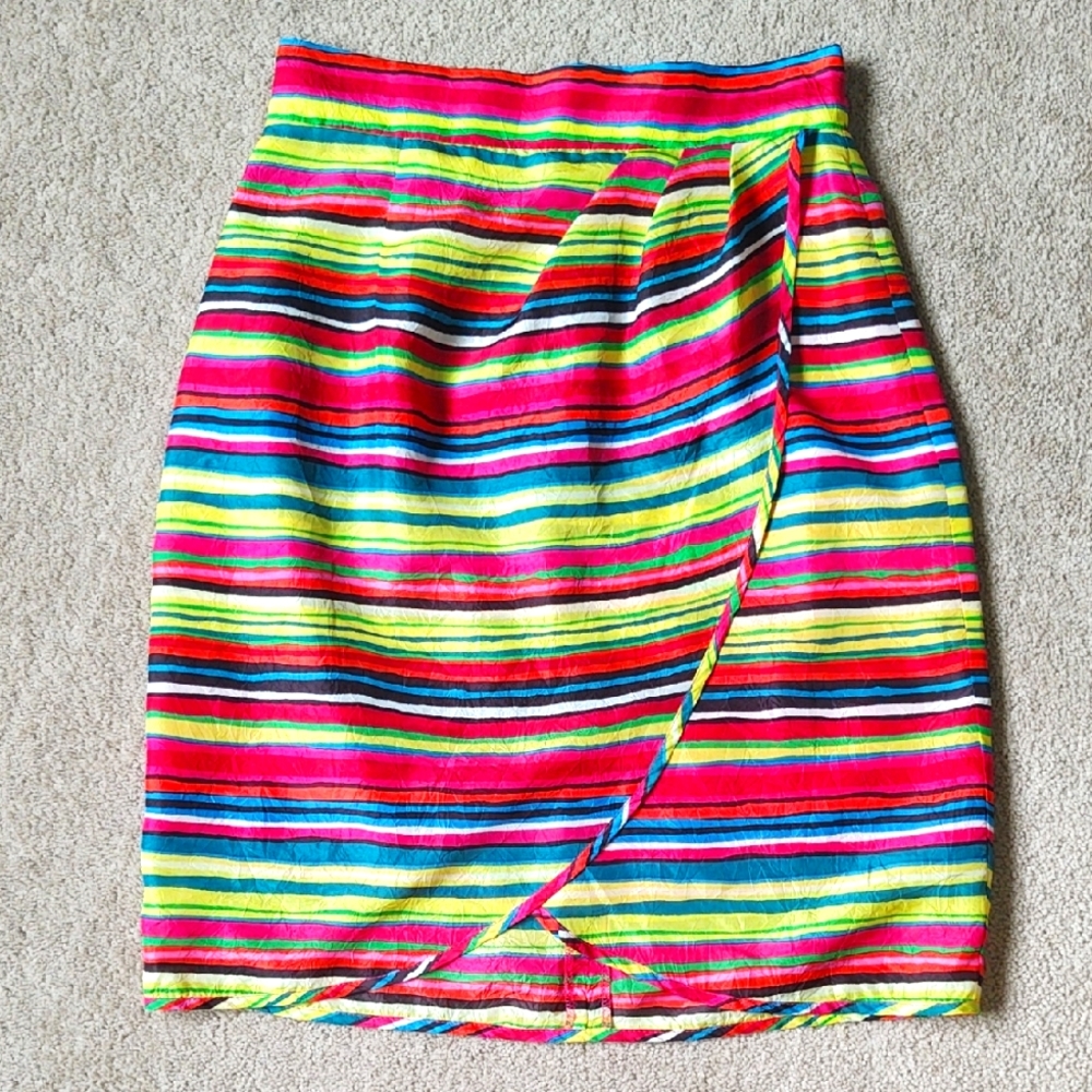 VGUC Nanette Lepore multicolor striped silk faux wrap skirt